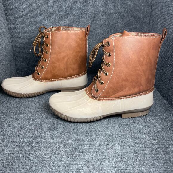 Yoki Dylan Winter Duck Boots Women's 8 Cream/Brown Rubber Lace-Up Outdoors - Picture 6 of 8